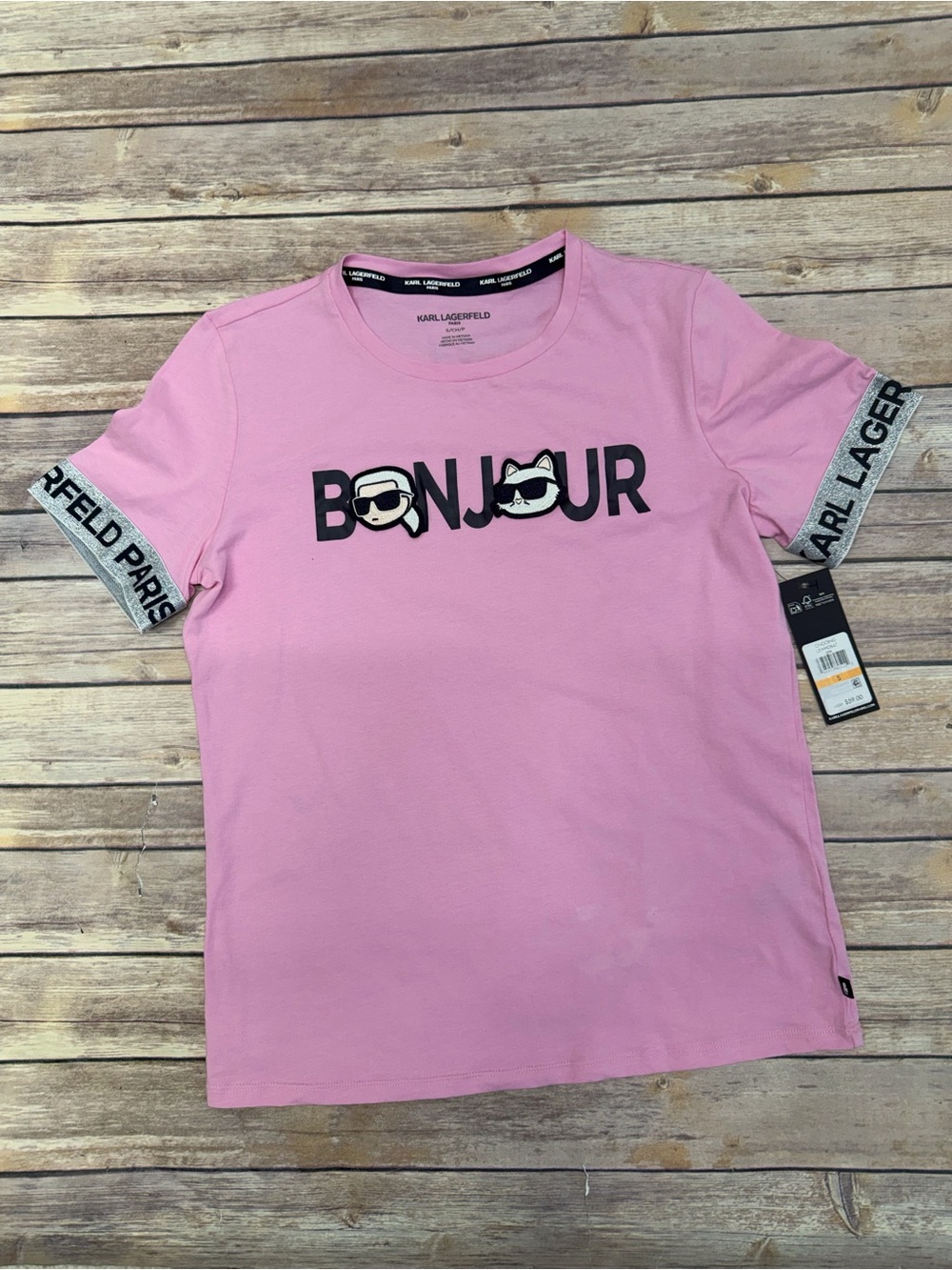 Karl Lagerfeld Paris Women’s Bonjour Choupette CatEmbroidered T-Shirt Pink S